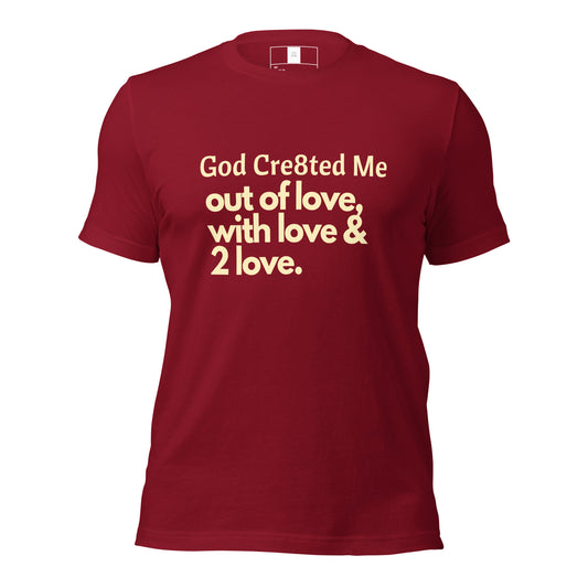 Christian T-Shirt, Christian apparel, cardinal color, with off white print, God created me